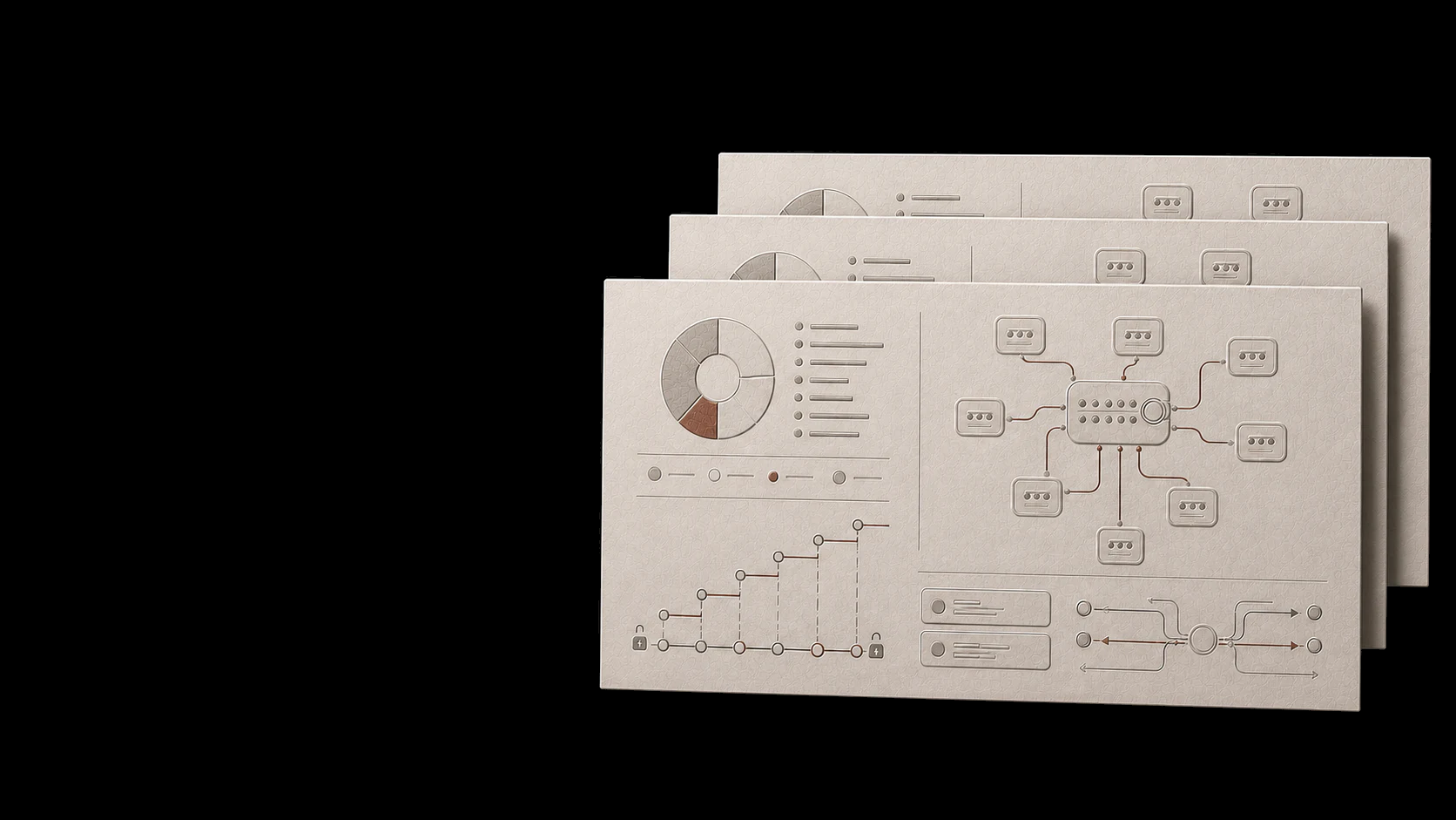 A stack of cream deal-deck pages showing token allocation, vesting schedules, connected wallets, market-maker terms, and liquidity paths.